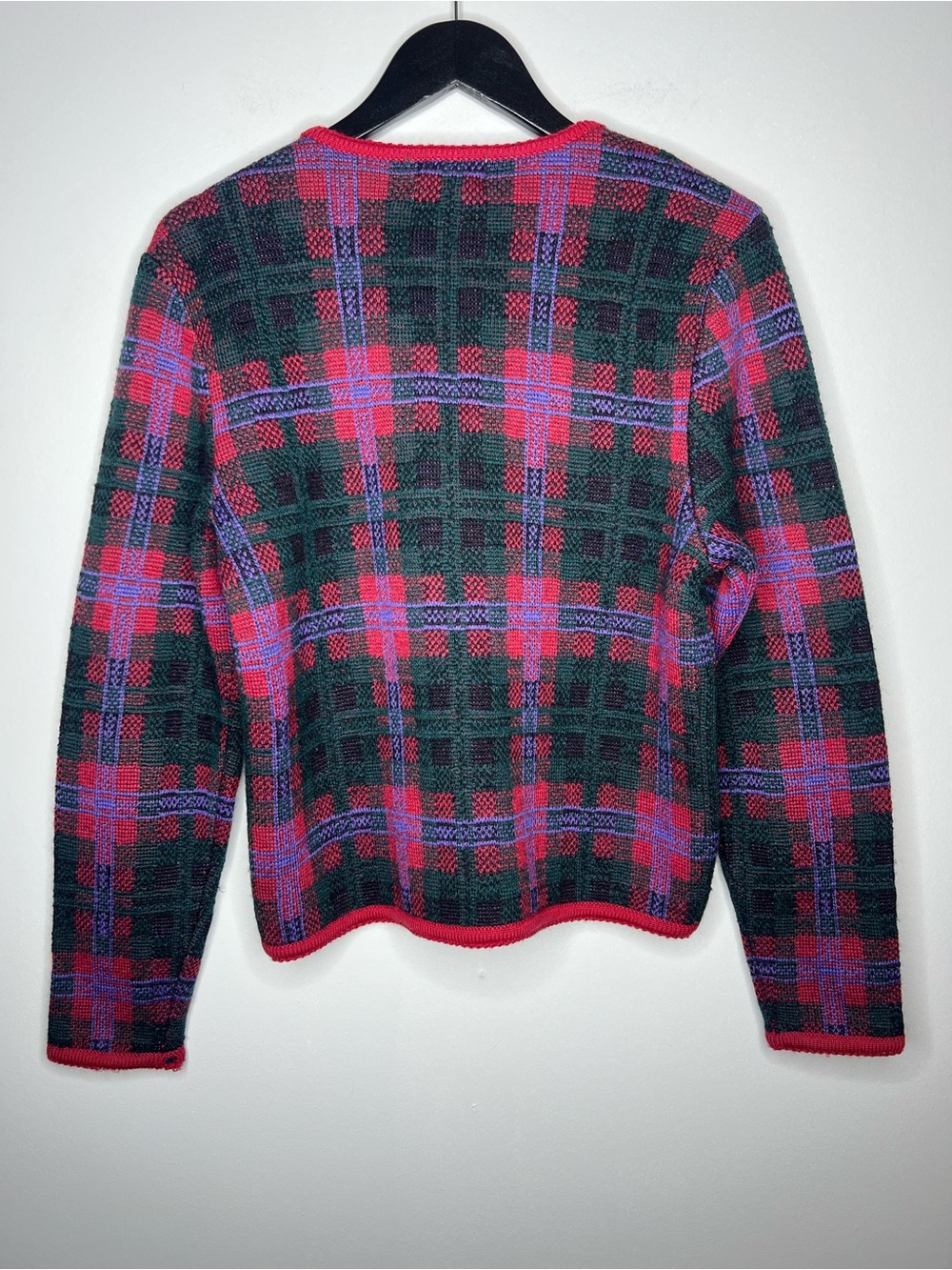 Vintage 100% Wool Cardigan Plaid Nordic Red Green Gold Buttons Size M Old Money - Picture 5 of 13